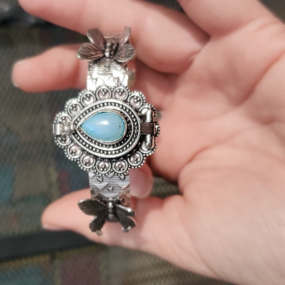 New Blue Rainbow Moonstone 925 Silver Butterflies Poison Cuff Bracelet. - Picture 8 of 16